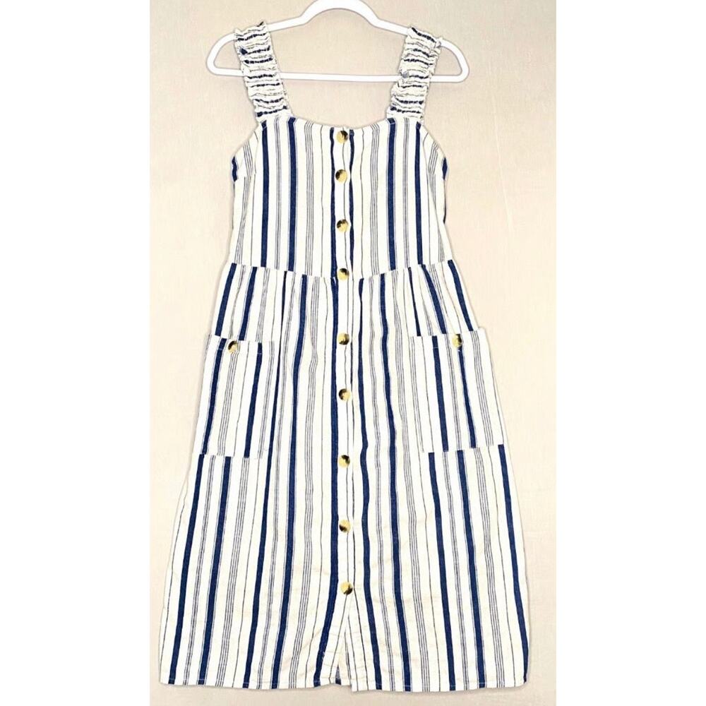 Mlle Gabrielle Light Weight Cotton Plus Size Overall Summer Dress 3X Blue